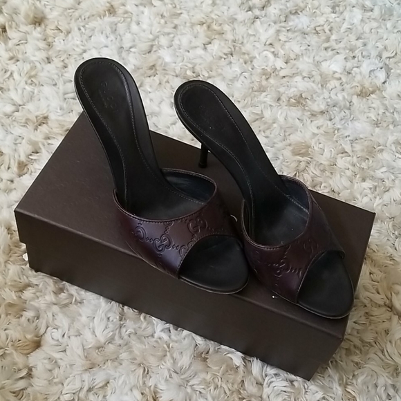 GUCCI chocolat Guccissima slide heels - Picture 5 of 8